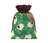 Bonita bolsa de Navidad a cuadros a juego con estampado de ovejas de dibujos animados con cordón, 4.7 x 6.9 pulgadas para Navidad, Halloween