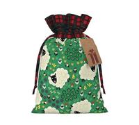 Bonita bolsa de Navidad a cuadros a juego con estampado de ovejas de dibujos animados con cordón, 4.7 x 6.9 pulgadas para Navidad, Halloween