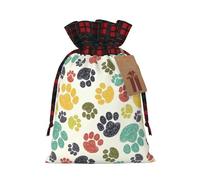 Bonita bolsa de Navidad colorida con estampado de huellas de perro de 4.7 x 6.9 pulgadas, cierre de cordón, para aniversarios de Navidad, cumpleaños, sostiene regalos