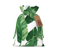 Bonita bolsa de Navidad con estampado de hojas de palma verde, bolsas con cordón para regalos de vacaciones, saco de Navidad, decoración de fiesta