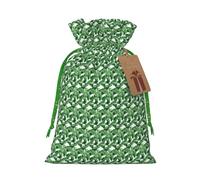 Bonita bolsa de Navidad con estampado de hojas de palma verde, con cordón, decoración de temporada de Navidad, regalos de regalo