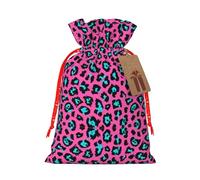 Bonita bolsa de Navidad con estampado de leopardo turquesa con cierre de cordón, 4.7 x 6.9 pulgadas para envolver regalos de cumpleaños y fiestas de Navidad