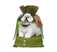 Bonita bolsa de Navidad con estampado de perro bichón frise con cordón para regalos de vacaciones, saco de Navidad, regalo de decoración de fiesta