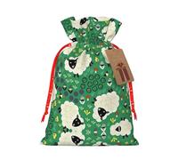 Bonita bolsa de Navidad práctica con estampado de ovejas de dibujos animados con cordón, 4.7 x 6.9 pulgadas para Navidad, Halloween