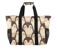 Bonita bolsa de playa plegable de lona a prueba de arena con diseño de pingüinos de dibujos animados, lindo pingüino de dibujos animados, 1 size, Moda