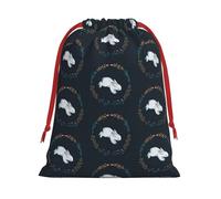 Bonita bolsa de regalo con cordón con estampado de conejo blanco con cinta roja suave y elegante para Navidad, Halloween, se adapta a tarjetas de caramelos