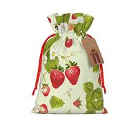 Bonita bolsa de regalo con cordón de fresa, bolsa de regalo artística de tela de Navidad, encantadora bolsa de arpillera para todas las ocasiones