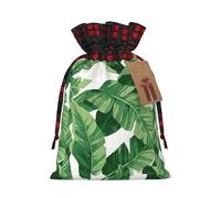 Bonita bolsa de regalo con cordón de Navidad con estampado de hojas de palma verde, necesidades de envoltura para bolsas de Navidad, regalos de fiesta