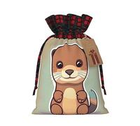 Bonita bolsa de regalo de arpillera con cordón de nutria de dibujos animados: una bolsa de regalo de Navidad reutilizable para todas tus necesidades de celebración