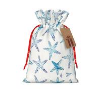 Bonita bolsa de regalo de lino con cordón de Navidad con diseño de estrella de mar, adecuada para embalaje de regalo de cumpleaños de Navidad