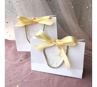 Bonita bolsa de regalo Kraft rosa Caja de regalo dorada para pijamas Ropa Libros Empaquetado Caja de papel con asa dorada Bolsas Bolsa de regalo de papel Kraft con agradecimiento, 10 piezas, L 23 x H