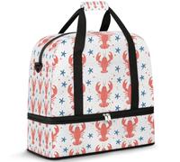 Bonita bolsa de viaje con diseño de langosta y estrella de mar para mujeres y hombres, bolsa de viaje para fin de semana, plegable, húmeda, separada, bolsa de mano de 47 L para deportes, gimnasio,