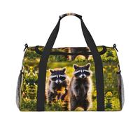 Bonita bolsa de viaje con diseño de mapache grande, plegable, impermeable, para la noche, playa, natación, piscina, deportes, gimnasio