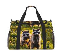 Bonita bolsa de viaje con diseño de mapache grande, plegable, impermeable, para la noche, playa, natación, piscina, deportes, gimnasio