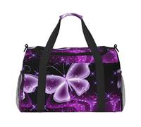 Bonita bolsa de viaje con diseño de mariposas moradas, grande, plegable, impermeable, para la playa, natación, piscina, deportes, gimnasio