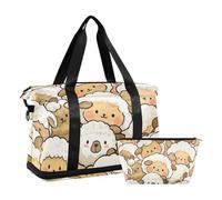 Bonita bolsa de viaje con diseño de ovejas de dibujos animados, color beige, bolsa de viaje multifuncional para artículos personales con bolsa de aseo para viajes, Linda oveja de dibujos animados
