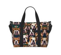 Bonita bolsa de viaje con estampado de bulldog inglés, bolsa de lona de entrenamiento, bolsa de hombro para noche, bolsa de fin de semana para mujeres y hombres, Negro -, Talla única