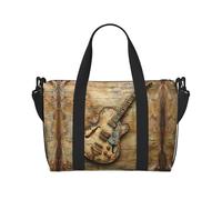 Bonita bolsa de viaje con estampado de guitarra para fin de semana para mujer, bolsa de transporte ligera, bolsa de artículos personales, Black, Talla única