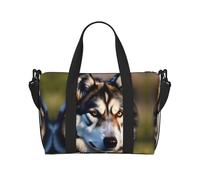 Bonita bolsa de viaje con estampado husky, bolsa de lona de entrenamiento, bolsa de hombro para noche, bolsa de fin de semana para mujeres y hombres, Negro -, Talla única