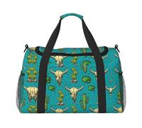 Bonita bolsa de viaje de mano con diseño de cactus y calavera de toro, bolsa grande reutilizable para la compra, perfecta para actividades al aire libre, deportes, camping y comestibles, Negro