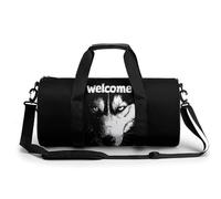 Bonita bolsa de viaje para gimnasio y viajes, diseño de cara de Husky con texto en inglés "Welcome" para mujeres y hombres, bolsa de deporte con correa para el hombro