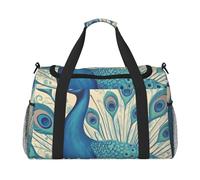 Bonita bolsa de viaje resistente al agua con diseño de pavo real para deportes, gimnasio y fin de semana para hombres y mujeres