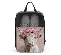 Bonita bolsa de zapatos de vaca de las tierras altas con rosas rosadas para viajes, uso diario, bolsa de almacenamiento antipolvo para zapatos de golf
