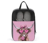 Bonita bolsa de zapatos para gafas de sol de vaca de las Tierras Altas con corazón rosa para viajes, uso diario, bolsa de almacenamiento antipolvo para zapatos de golf