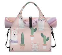 Bonita bolsa deportiva de lona con diseño de cactus y llamas para mujeres y hombres, bolsa de noche con compartimento para zapatos, bolsa de hombro para yoga, gimnasio, viajes, color, L, Organizador