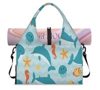 Bonita bolsa deportiva de lona con diseño de delfines y animales marinos, para mujeres y hombres, con compartimento para zapatos, bolsa de equipaje para yoga, gimnasio, viajes, color, L, Organizador