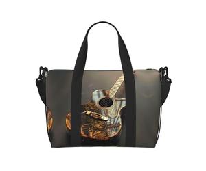 Bonita bolsa deportiva versátil con estampado de guitarra, compañero para tus viajes y rutinas de fitness, color negro, talla única, Black, Talla única