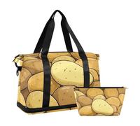 Bonita bolsa grande de dibujos animados para fin de semana con correa ajustable para viajes de negocios, juego de 2 piezas, Bonita patata vegetal de dibujos animados, 1 size