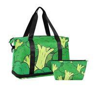 Bonita bolsa grande de viaje con correa ajustable plegable para viajes y fin de semana, verde y vegetales y brócoli, Bonito brócoli vegetal de dibujos animados verde, 1 size