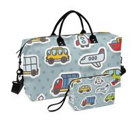 Bonita bolsa grande para autobús, camión, avión, tranvía, trolebús, cohetes, globo, helicóptero, barco, minivan, bolsa de entrenamiento para fin de semana/noche con bolsa de aseo para entrenamiento,