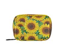 Bonita bolsa médica con diseño de girasoles y flores de dibujos animados con compartimentos desmontables, organizador con cremallera para bolso