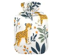 Bonita botella de agua blanca de leopardo de la selva para agua caliente con cubierta suave, bolsa de agua caliente de 2 L para calentador de manos y pies, calambres menstruales, bolsas para agua