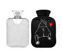 Bonita botella de agua caliente Bulldog Pug Dog Balck con cubierta, bolsa de agua caliente transparente, botella de agua caliente de 1 l para alivio del dolor de cuello y hombros, terapia de pies y calor