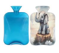 Bonita botella de agua caliente con diseño de elefante 3D con funda, bolsa de agua de gran capacidad de 2 litros para noches acogedoras, alivio del dolor, espalda, cuello y hombros