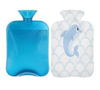 Bonita botella de agua caliente con diseño de escamas de peces delfín con tapa, botella de gran capacidad de 2 L, bolsa de agua para noches acogedoras, alivio del dolor, espalda, cuello y hombros