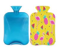 Bonita botella de agua caliente con diseño de flamenco, sandía, piñas, con funda, 2 L, bolsa de agua para noches acogedoras, alivio del dolor, espalda, cuello y hombros