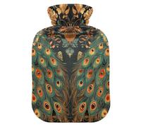 Bonita botella de agua caliente con diseño de flores de pavo real de estilo victoriano con cubierta suave, bolsa de agua de 2 L para dolor muscular, dolor muscular