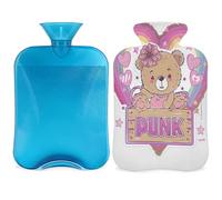 Bonita botella de agua caliente con diseño de oso de corazón arcoíris con funda, 2 L, bolsa de agua de gran capacidad para noches acogedoras, alivio del dolor, espalda, cuello y hombros