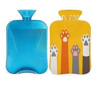 Bonita botella de agua caliente con diseño de pies de gato con funda esponjosa, 2 L, botella de gato de gran capacidad, bolsa de agua para noches acogedoras, alivio del dolor, espalda, cuello y