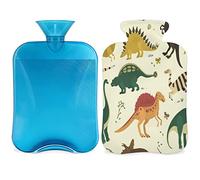 Bonita botella de agua caliente con estampado de dinosaurio con funda esponjosa, bolsa de agua caliente de gran capacidad de 2 litros, bolsa de agua tropical para noches acogedoras, alivio del dolor,