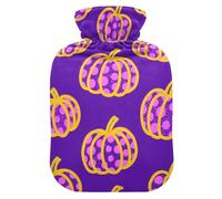 Bonita botella de agua caliente con estampado de leopardo morado con funda suave, bolsas de agua de 1 litro para calentador de manos y pies