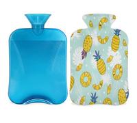 Bonita botella de agua caliente con tapa, bolsa de agua caliente transparente de 2 l para compresas frías/calientes, calentador de manos y pies, alivio del dolor de cuello y hombros (hojas tropicales)