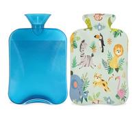 Bonita botella de agua caliente de animales salvajes africanos con funda, 2 L, bolsa de agua de gran capacidad para noches acogedoras, alivio del dolor, espalda, cuello y hombros