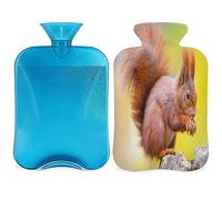 Bonita botella de agua caliente de ardilla con funda esponjosa, botella de ardilla de gran capacidad, bolsa de agua para noches acogedoras, alivio del dolor, espalda, cuello y hombros