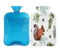 Bonita botella de agua caliente de ardilla de invierno con funda esponjosa, bolsa de agua caliente de gran capacidad de 2 litros, divertida bolsa de agua para noches acogedoras, alivio del dolor,