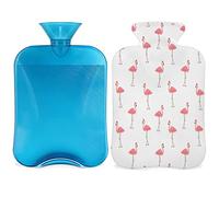 Bonita botella de agua caliente de flamenco con funda esponjosa, bolsa de agua caliente de gran capacidad de 2 litros, bolsa de agua para botellas de flamenco de animales para noches acogedoras,